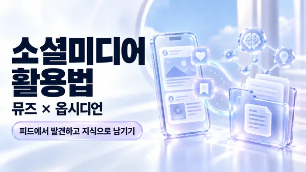 소셜미디어 활용법, 뮤즈와 옵시디언, 피드에서 발견하고 지식으로 남기기를 표현한 유리 스마트폰과 기록 폴더